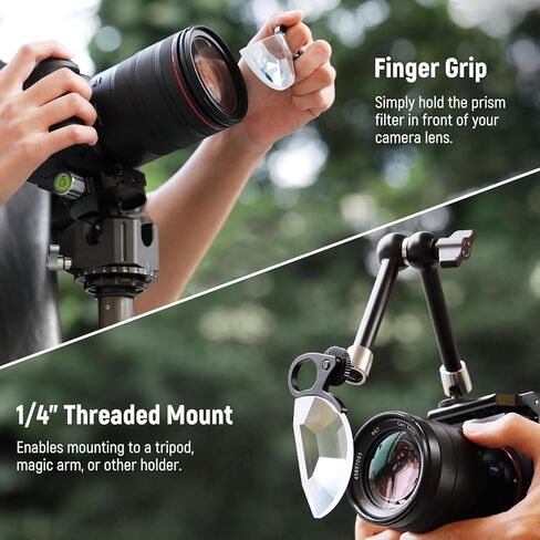 NEEWER 77mm Handheld Kaleidoscope Prism Lens Filter, Glass Prism Camera Lens Effect Filter with 2 Finger Handle, Multi Refraction, Variable Number of Photographic Subjects, DSLR Photography Accessory in Saudi Arabia