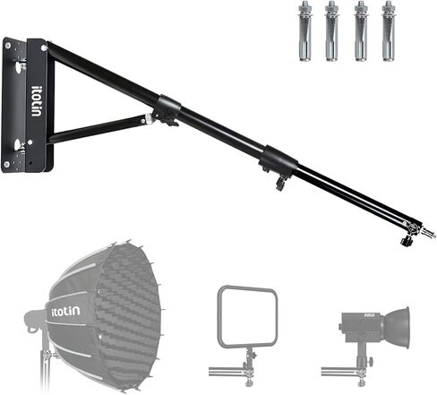 حلقة ضوء حائطية على شكل مثلث ذراع بوم 3.6 قدم/110 سم حامل كاميرا قابل للتعديل للتصوير الفوتوغرافي سوفت بوكس ​​عاكس ضوء فيديو أحادي الضوء يدعم دوران 180 درجة in Kuwait