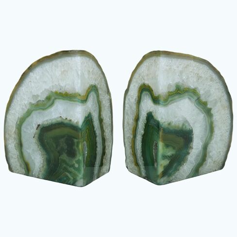 Decorations Nature's Agate Bookends-جيود خضراء عالي الجودة مع مصدات مطاطية غير متكافئة للأرفف ، المكتب ، ديكور المنزل ، زوج نهاية الكتاب الحجري اللطيف للخدمة الشاقة للديكور (3-4 رطل) in Kuwait