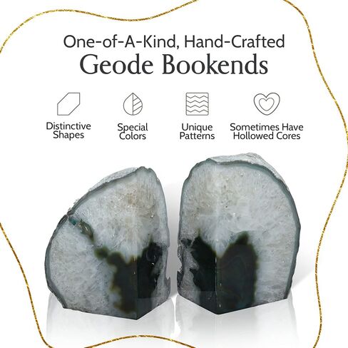 Decorations Nature's Agate Bookends-جيود خضراء عالي الجودة مع مصدات مطاطية غير متكافئة للأرفف ، المكتب ، ديكور المنزل ، زوج نهاية الكتاب الحجري اللطيف للخدمة الشاقة للديكور (3-4 رطل) in Kuwait