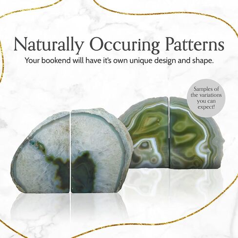 Decorations Nature's Agate Bookends-جيود خضراء عالي الجودة مع مصدات مطاطية غير متكافئة للأرفف ، المكتب ، ديكور المنزل ، زوج نهاية الكتاب الحجري اللطيف للخدمة الشاقة للديكور (3-4 رطل) in Kuwait