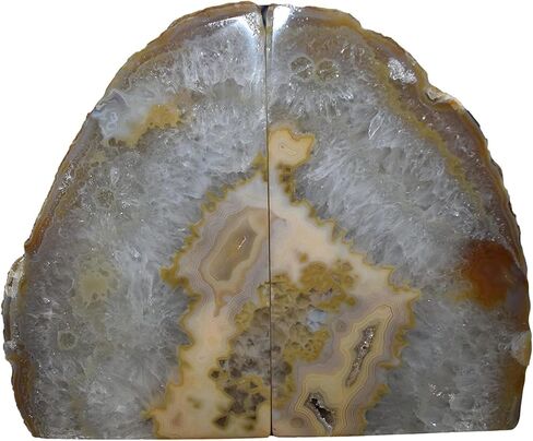 Decorations Nature's Agate Bookends-جيود خضراء عالي الجودة مع مصدات مطاطية غير متكافئة للأرفف ، المكتب ، ديكور المنزل ، زوج نهاية الكتاب الحجري اللطيف للخدمة الشاقة للديكور (3-4 رطل) in Kuwait