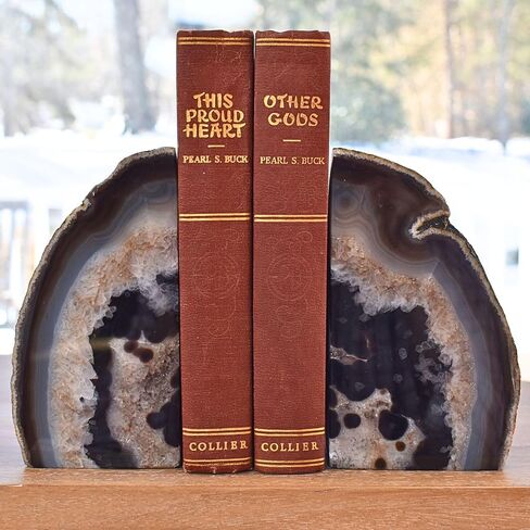 Decorations Nature's Agate Bookends-جيود خضراء عالي الجودة مع مصدات مطاطية غير متكافئة للأرفف ، المكتب ، ديكور المنزل ، زوج نهاية الكتاب الحجري اللطيف للخدمة الشاقة للديكور (3-4 رطل) in Kuwait