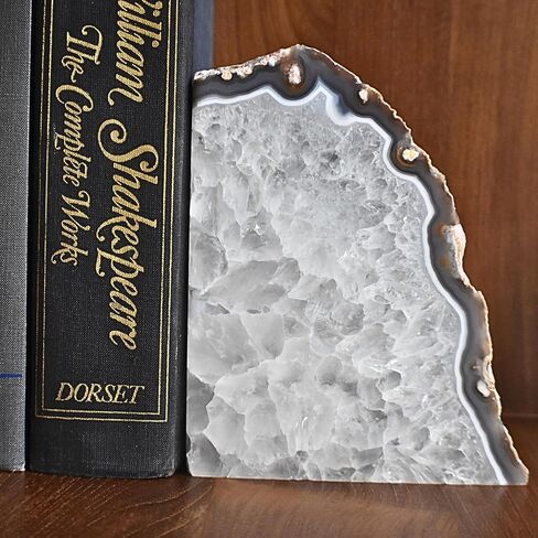 Decorations Nature's Agate Bookends-جيود خضراء عالي الجودة مع مصدات مطاطية غير متكافئة للأرفف ، المكتب ، ديكور المنزل ، زوج نهاية الكتاب الحجري اللطيف للخدمة الشاقة للديكور (3-4 رطل) in Kuwait