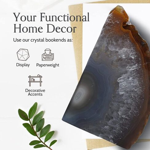 Decorations Nature's Agate Bookends-جيود خضراء عالي الجودة مع مصدات مطاطية غير متكافئة للأرفف ، المكتب ، ديكور المنزل ، زوج نهاية الكتاب الحجري اللطيف للخدمة الشاقة للديكور (3-4 رطل) in Kuwait
