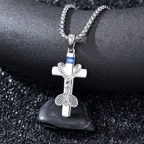 Cross Sport Necklace for Men Women Sterling Silver Baseball/Hockey/Soccer/Football/Basketball/Volleyball/Golf/Tennis Necklace I Can Do All Things Pendant Sport Jewelry for Christmas Birthday in Saudi Arabia