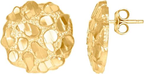10k Yellow Gold Mens Nugget Stud Earrings 15x15mm Wide Earring for Men in Saudi Arabia