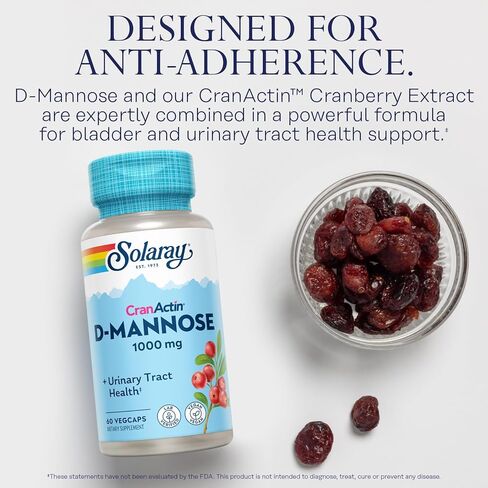 Solaray D-Mannose 1000mg with CranActin Cranberry Supplement 400mg, Urinary Tract Health & Bladder Support Capsules with Vitamin C, Vegan, 60 Day Guarantee, 75 Servings, 150 VegCaps in Saudi Arabia