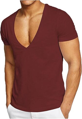 Mens Muscle V Neck T Shirt Fitted Gym Workout Short Sleeve Tee Fitness Bodybuilding Athletic Shirts Casual Summer Top in Kuwait