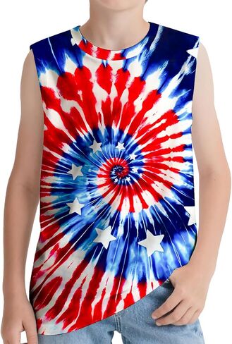 Kids Tie Dye Tank Tops Childrens Sleeveless T Shirts Hippies Senior Tees Size 5-14 Years Boys Girls in Saudi Arabia