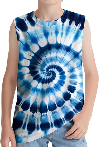 Kids Tie Dye Tank Tops Childrens Sleeveless T Shirts Hippies Senior Tees Size 5-14 Years Boys Girls in Saudi Arabia