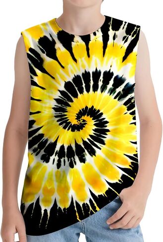 Kids Tie Dye Tank Tops Childrens Sleeveless T Shirts Hippies Senior Tees Size 5-14 Years Boys Girls in Saudi Arabia