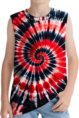 Kids Tie Dye Tank Tops Childrens Sleeveless T Shirts Hippies Senior Tees Size 5-14 Years Boys Girls in Saudi Arabia