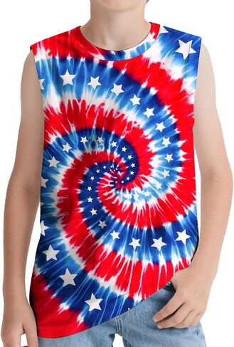 Kids Tie Dye Tank Tops Childrens Sleeveless T Shirts Hippies Senior Tees Size 5-14 Years Boys Girls in Saudi Arabia