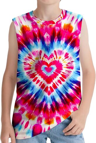 Kids Tie Dye Tank Tops Childrens Sleeveless T Shirts Hippies Senior Tees Size 5-14 Years Boys Girls in Saudi Arabia