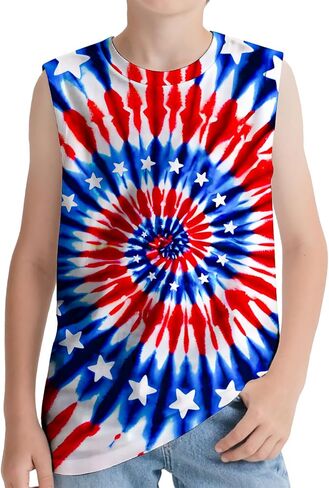 Kids Tie Dye Tank Tops Childrens Sleeveless T Shirts Hippies Senior Tees Size 5-14 Years Boys Girls in Saudi Arabia