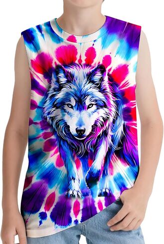 Kids Tie Dye Tank Tops Childrens Sleeveless T Shirts Hippies Senior Tees Size 5-14 Years Boys Girls in Saudi Arabia