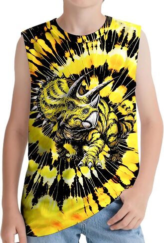 Kids Tie Dye Tank Tops Childrens Sleeveless T Shirts Hippies Senior Tees Size 5-14 Years Boys Girls in Saudi Arabia