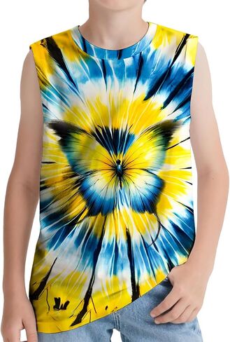 Kids Tie Dye Tank Tops Childrens Sleeveless T Shirts Hippies Senior Tees Size 5-14 Years Boys Girls in Saudi Arabia