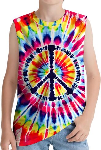Kids Tie Dye Tank Tops Childrens Sleeveless T Shirts Hippies Senior Tees Size 5-14 Years Boys Girls in Saudi Arabia