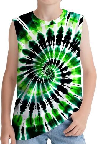 Kids Tie Dye Tank Tops Childrens Sleeveless T Shirts Hippies Senior Tees Size 5-14 Years Boys Girls in Saudi Arabia