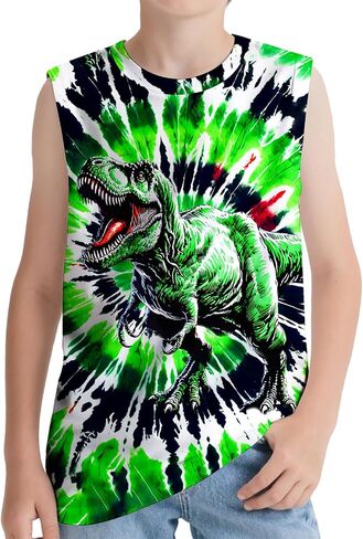 Kids Tie Dye Tank Tops Childrens Sleeveless T Shirts Hippies Senior Tees Size 5-14 Years Boys Girls in Saudi Arabia
