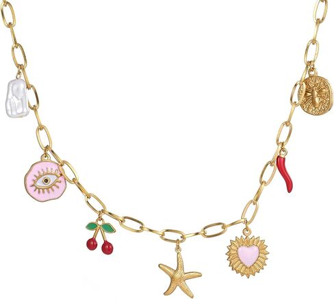 Trendy Stainless Steel Gold Plated Charm Necklace with Heart Pearl Pepper Conch Ceramic Pendant Necklace for Women Collares Chokers Jewelry in Saudi Arabia