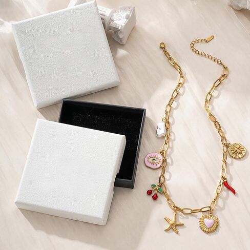 Trendy Stainless Steel Gold Plated Charm Necklace with Heart Pearl Pepper Conch Ceramic Pendant Necklace for Women Collares Chokers Jewelry in Saudi Arabia
