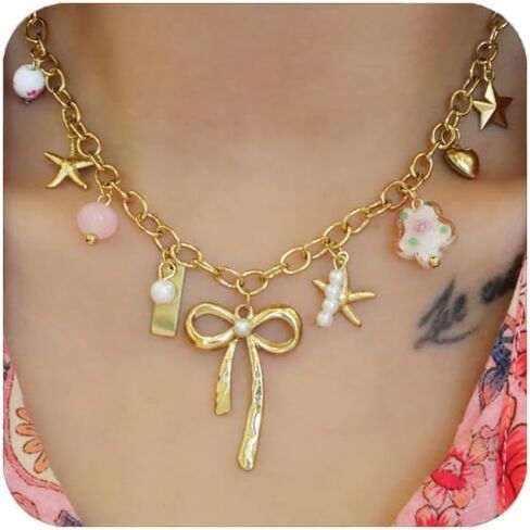 Trendy Stainless Steel Gold Plated Charm Necklace with Heart Pearl Pepper Conch Ceramic Pendant Necklace for Women Collares Chokers Jewelry in Saudi Arabia