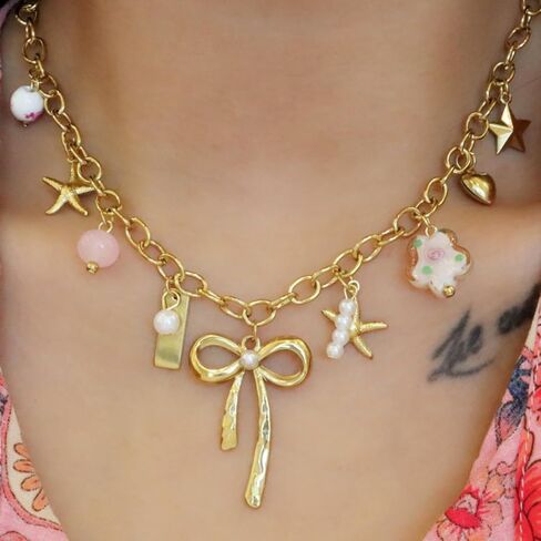 Trendy Stainless Steel Gold Plated Charm Necklace with Heart Pearl Pepper Conch Ceramic Pendant Necklace for Women Collares Chokers Jewelry in Saudi Arabia