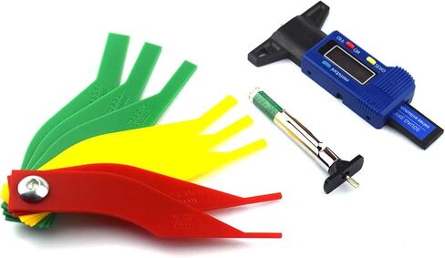 3PCS Digital Tire Tread Depth Gauge Tool Kit - Color Coded Tire Tread Depth Gauge Automotive Brake Pad Measuring Tool - Brake Lining Thickness Measure Ruler for Car Truck Motorcycle Bus in Saudi Arabia