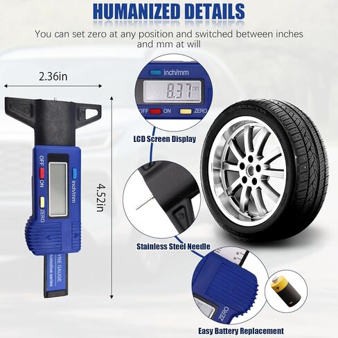 3PCS Digital Tire Tread Depth Gauge Tool Kit - Color Coded Tire Tread Depth Gauge Automotive Brake Pad Measuring Tool - Brake Lining Thickness Measure Ruler for Car Truck Motorcycle Bus in Saudi Arabia