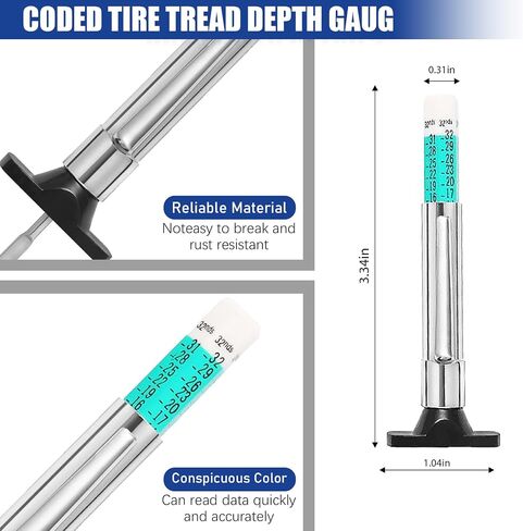 3PCS Digital Tire Tread Depth Gauge Tool Kit - Color Coded Tire Tread Depth Gauge Automotive Brake Pad Measuring Tool - Brake Lining Thickness Measure Ruler for Car Truck Motorcycle Bus in Saudi Arabia