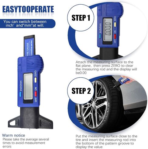 3PCS Digital Tire Tread Depth Gauge Tool Kit - Color Coded Tire Tread Depth Gauge Automotive Brake Pad Measuring Tool - Brake Lining Thickness Measure Ruler for Car Truck Motorcycle Bus in Saudi Arabia