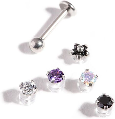 Surgical Steel Flat Back Cubic Zirconia Multi 6-Pack | Hypoallergenic | On Trend Designs | Stylish Piercings in Saudi Arabia
