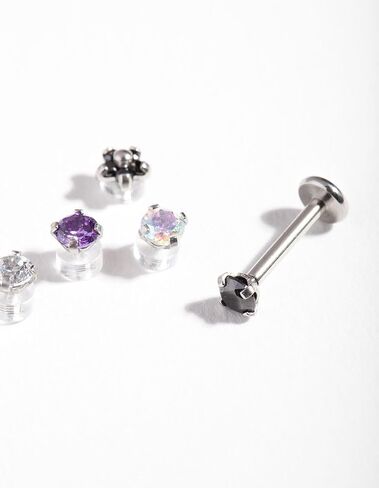 Surgical Steel Flat Back Cubic Zirconia Multi 6-Pack | Hypoallergenic | On Trend Designs | Stylish Piercings in Saudi Arabia