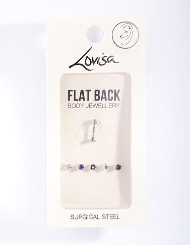 Surgical Steel Flat Back Cubic Zirconia Multi 6-Pack | Hypoallergenic | On Trend Designs | Stylish Piercings in Saudi Arabia