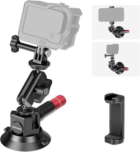 Neewer Dual Suction Cup Car Mount Kit with 360° Ball Head Magic Arm, Quick Release Air Pump Vacuum Camera Mount with Phone Holder & Action Camera Adapter Compatible with Insta360 DJI OSMO, CA066 in Saudi Arabia