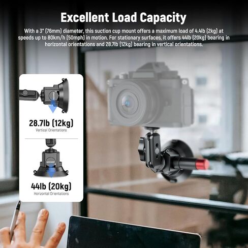 Neewer Dual Suction Cup Car Mount Kit with 360° Ball Head Magic Arm, Quick Release Air Pump Vacuum Camera Mount with Phone Holder & Action Camera Adapter Compatible with Insta360 DJI OSMO, CA066 in Saudi Arabia