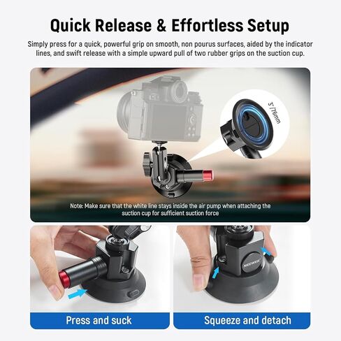 Neewer Dual Suction Cup Car Mount Kit with 360° Ball Head Magic Arm, Quick Release Air Pump Vacuum Camera Mount with Phone Holder & Action Camera Adapter Compatible with Insta360 DJI OSMO, CA066 in Saudi Arabia