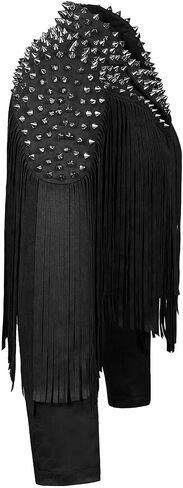 Faux Suede Fringe Faux Suede Leather Spike Rivet jacket for Women Long tassel slim fit motorcycle coat in Saudi Arabia