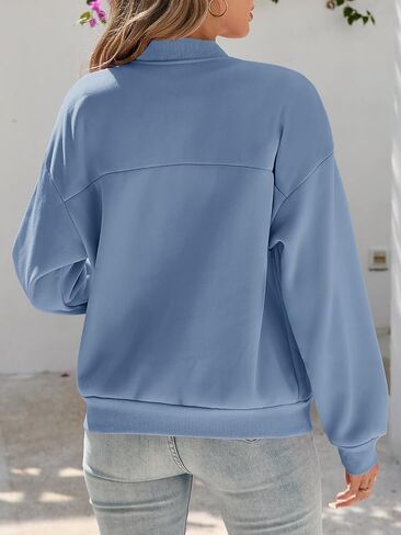 Fisoew Womens Zip Up Long Sleeve Sweatshirt Jacket Casual Loose Coats With Pockets in Saudi Arabia