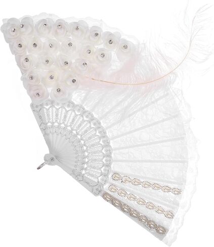 Bestyash Bride Hand Fan Fan Fan Decorative Lace Fan for Weddings حفلات وأعياد الميلاد خفيفة الوزن وملحقات زفاف محمولة أنيقة للضيوف والاحتفالات in Kuwait