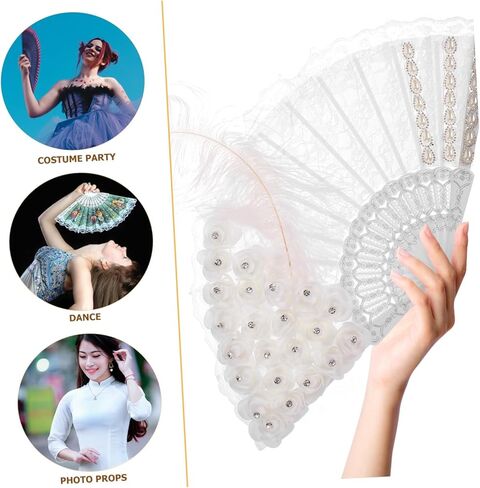 Bestyash Bride Hand Fan Fan Fan Decorative Lace Fan for Weddings حفلات وأعياد الميلاد خفيفة الوزن وملحقات زفاف محمولة أنيقة للضيوف والاحتفالات in Kuwait