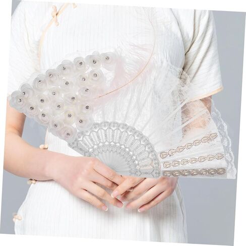 Bestyash Bride Hand Fan Fan Fan Decorative Lace Fan for Weddings حفلات وأعياد الميلاد خفيفة الوزن وملحقات زفاف محمولة أنيقة للضيوف والاحتفالات in Kuwait