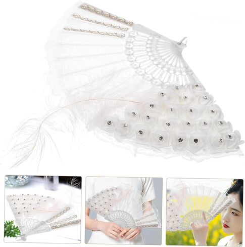 Bestyash Bride Hand Fan Fan Fan Decorative Lace Fan for Weddings حفلات وأعياد الميلاد خفيفة الوزن وملحقات زفاف محمولة أنيقة للضيوف والاحتفالات in Kuwait