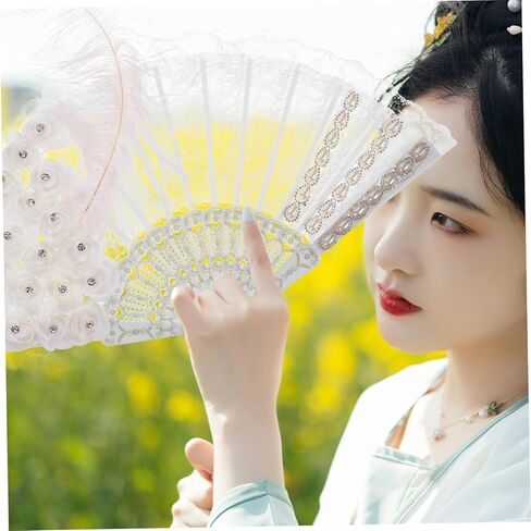 Bestyash Bride Hand Fan Fan Fan Decorative Lace Fan for Weddings حفلات وأعياد الميلاد خفيفة الوزن وملحقات زفاف محمولة أنيقة للضيوف والاحتفالات in Kuwait