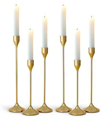 Brass Gold Metal Taper Candle Holder, Vintage Candlestick Holders, Candle Sticks Holder Decor for Wedding Wedding, Dinning, Party, Fits 3/4 inch Thick Candle&Led Candles (Set of 6 Pcs) in Kuwait
