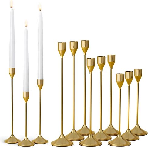 Brass Gold Metal Taper Candle Holder, Vintage Candlestick Holders, Candle Sticks Holder Decor for Wedding Wedding, Dinning, Party, Fits 3/4 inch Thick Candle&Led Candles (Set of 6 Pcs) in Kuwait