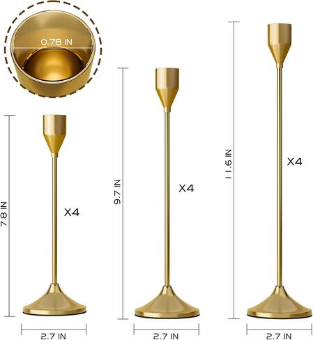 Brass Gold Metal Taper Candle Holder, Vintage Candlestick Holders, Candle Sticks Holder Decor for Wedding Wedding, Dinning, Party, Fits 3/4 inch Thick Candle&Led Candles (Set of 6 Pcs) in Kuwait